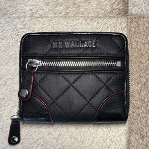 MZ Wallace Small Black Quilted Leather Wallet